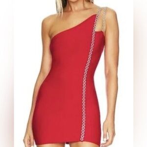 Revolve H’ours Aisha Red One-Shoulder Rhinestone strap cocktail Dress, size 4